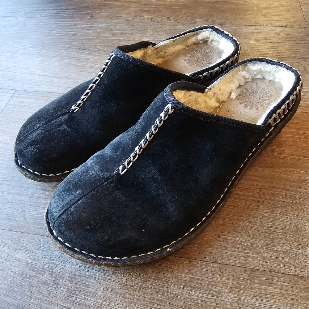 UGGS Australia Kohala Black Suede Shearling Slip On Mule Womens Size 9